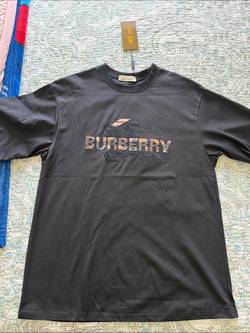 Burberry Black Short-Sleeve Logo Tee with Classic Check Accent